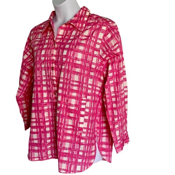 August Max Woman Long Sleeve Button Up Top Pink White Size 16W NEW NWT - Picture 4 of 9